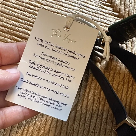 Fenix sportier Green Perforated Italian leather Visor Hat with gold hardware - Picture 6 of 11